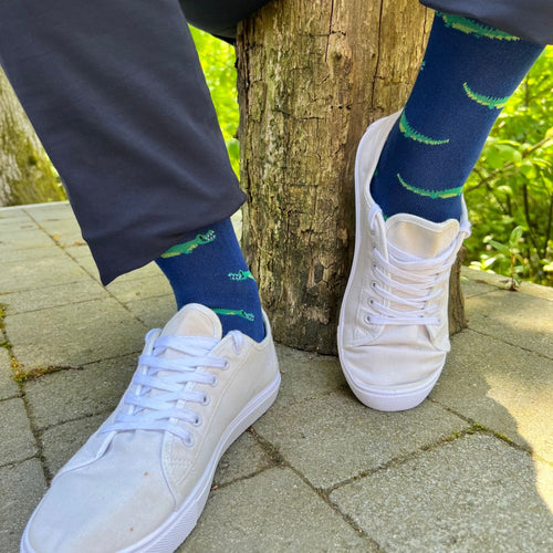 Swole Panda Crocodile Bamboo Socks – Breathable Deep Blue Novelty Socks
