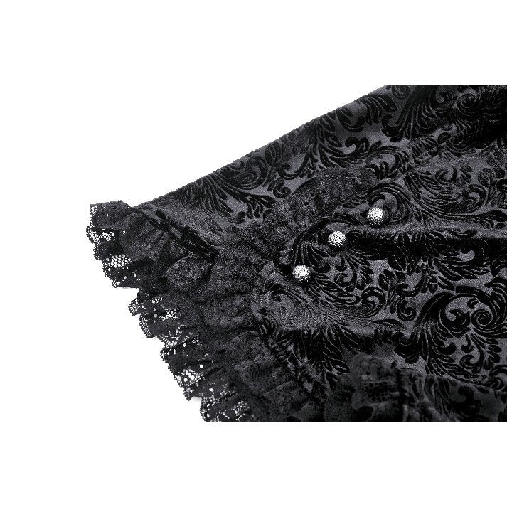 Dark in Love Venus Black Velvet Floral Embossed Gothic Shorts with Lace