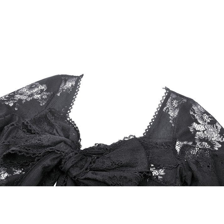 Dark in Love Emersyn Gothic Long Robe – Floral Lace Bell Sleeve