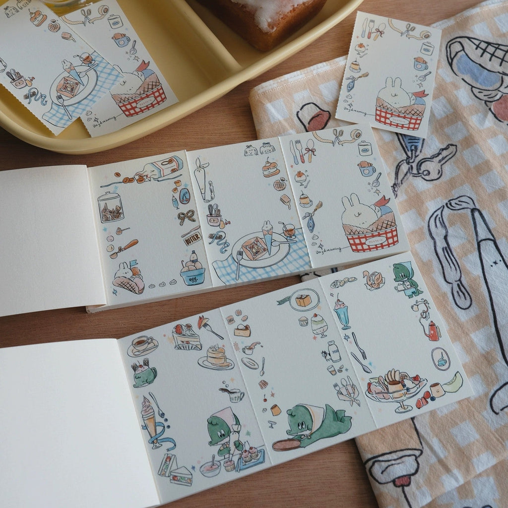 LuLuFun Studio Bunny and Crocodile Memo Notepad - 30 Hand-Painted Notes