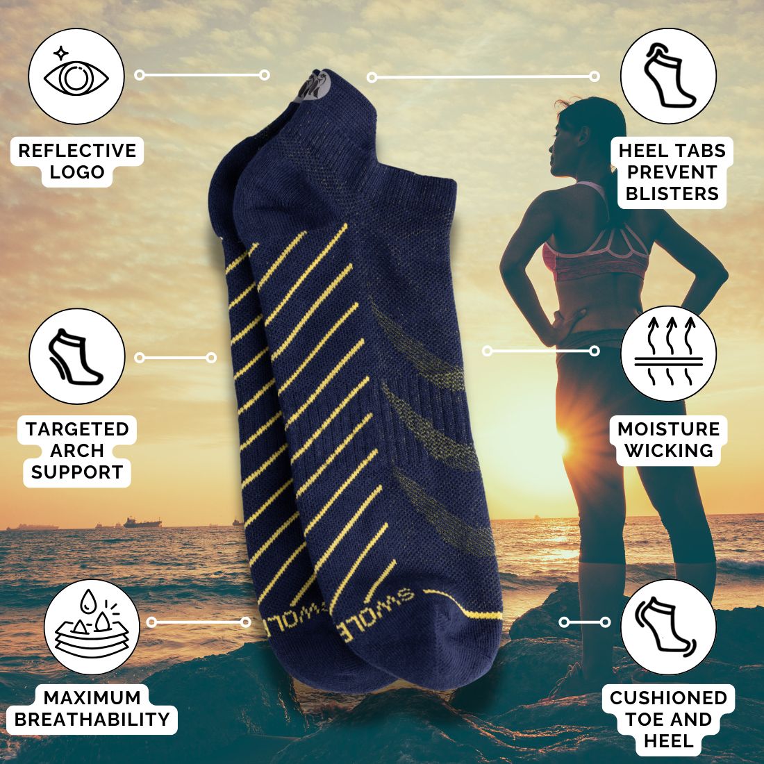 Swole Panda Navy Performance Trainer Socks | Cushioned Bamboo Athletic Socks