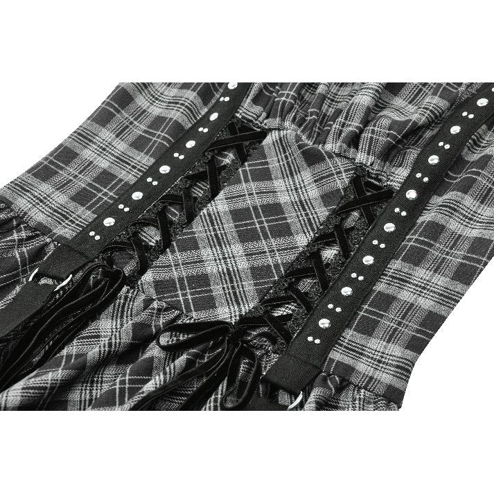 Dark in Love Ida Grey Tartan Punk Dress | Studded Gothic Lolita Style