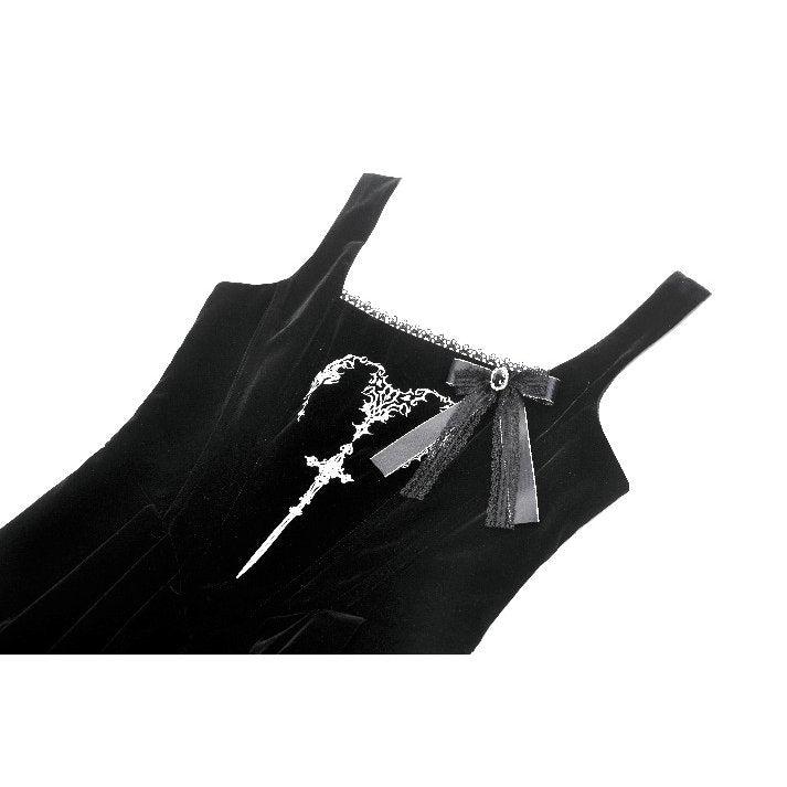 Dark in Love Lux Black Velvet Horn Embroidery Gothic Maxi Dress