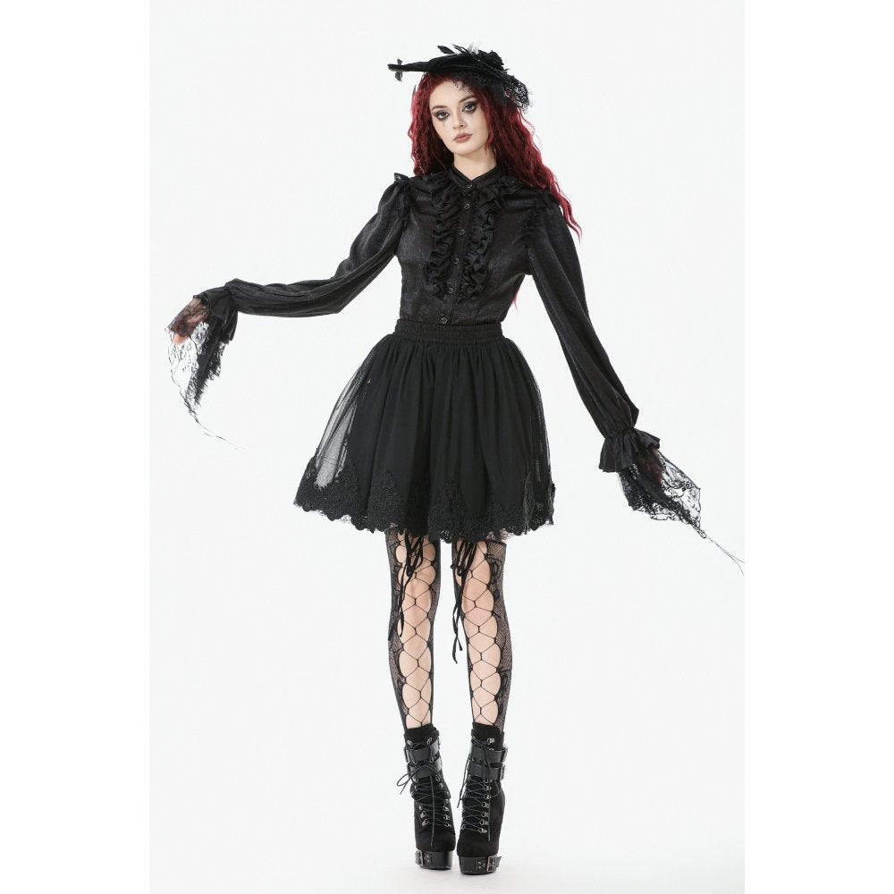 Dark in Love Bellatrix Gothic Embroidered Mesh Petticoat Skirt – Black