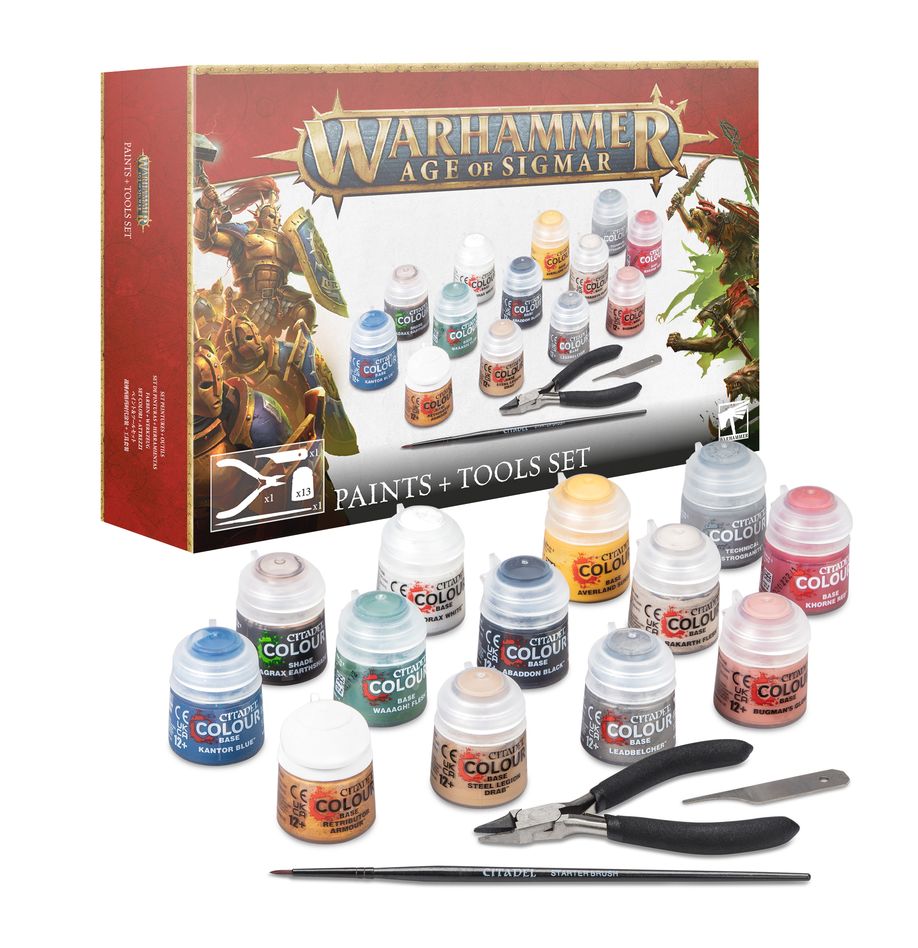 Warhammer Age of Sigmar Citadel Paints and Tools Set – 13 Paints & 3 Tools