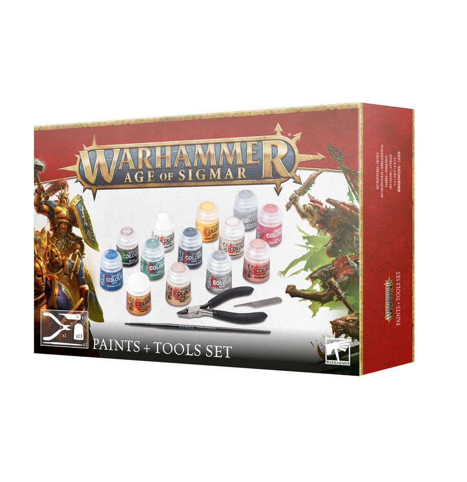 Warhammer Age of Sigmar Citadel Paints and Tools Set – 13 Paints & 3 Tools