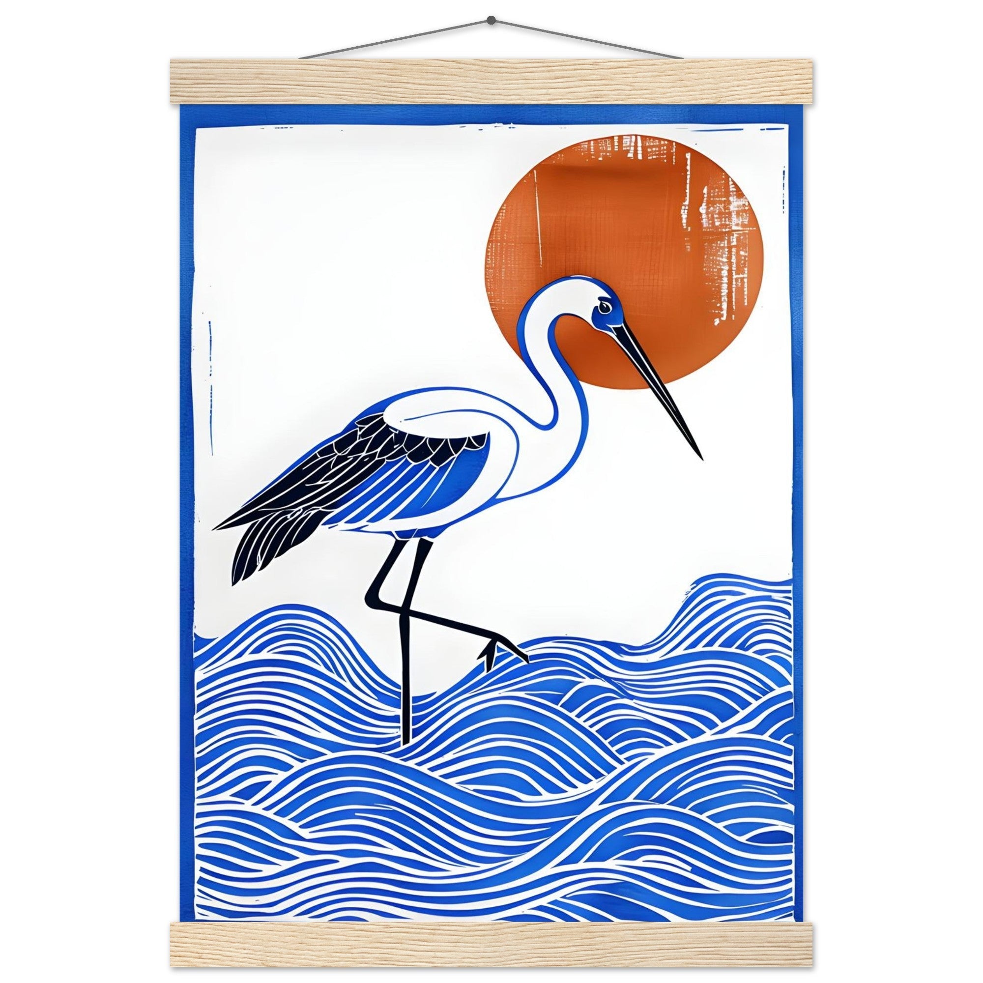 Minimalist Crane Wall Art Poster with Hanger - Japanese Ocean Prints - Modern Home Decor
