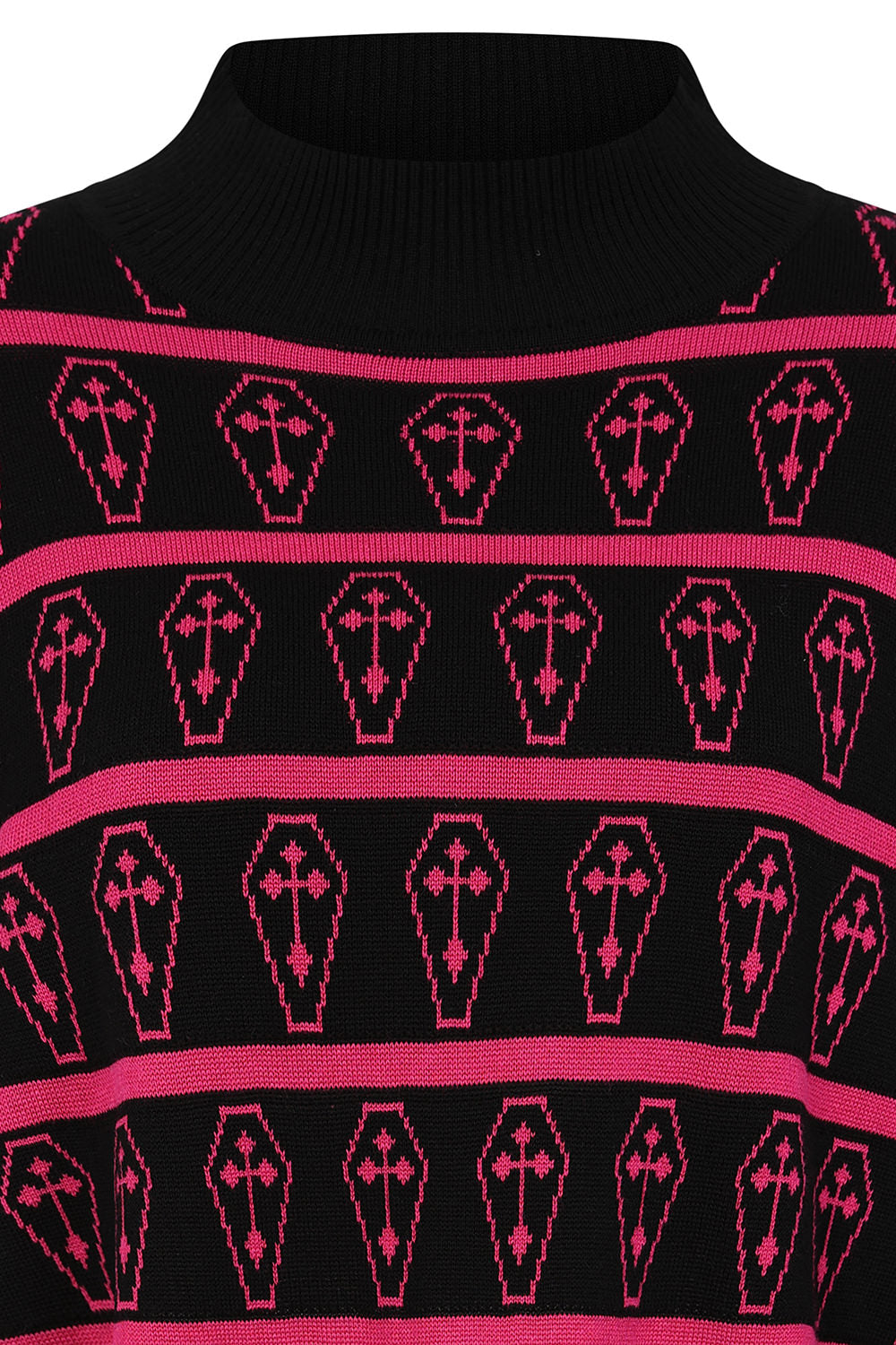 Banned Apparel Coffin Knit Jumper – Black & Pink Gothic Cropped Sweater