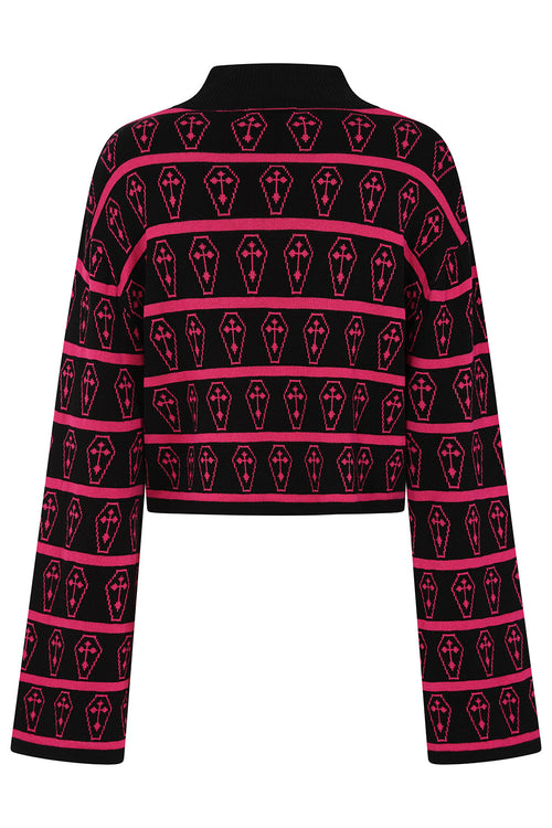 Banned Apparel Coffin Knit Jumper – Black & Pink Gothic Cropped Sweater