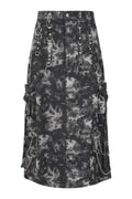 Banned Apparel Eris Skirt – Black Acid Wash Goth Denim with Chains