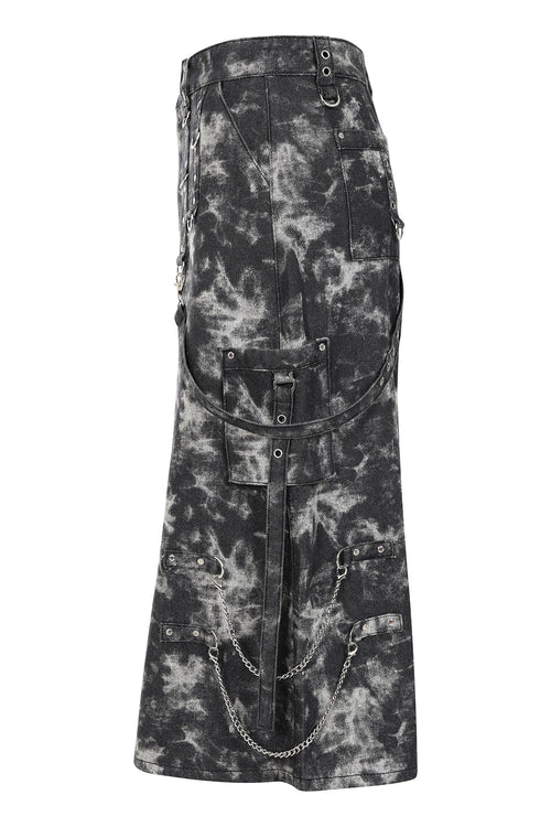 Banned Apparel Eris Skirt – Black Acid Wash Goth Denim with Chains