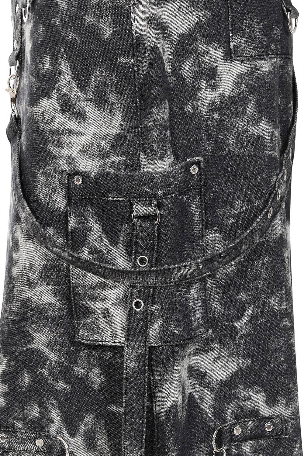Banned Apparel Eris Skirt – Black Acid Wash Goth Denim with Chains