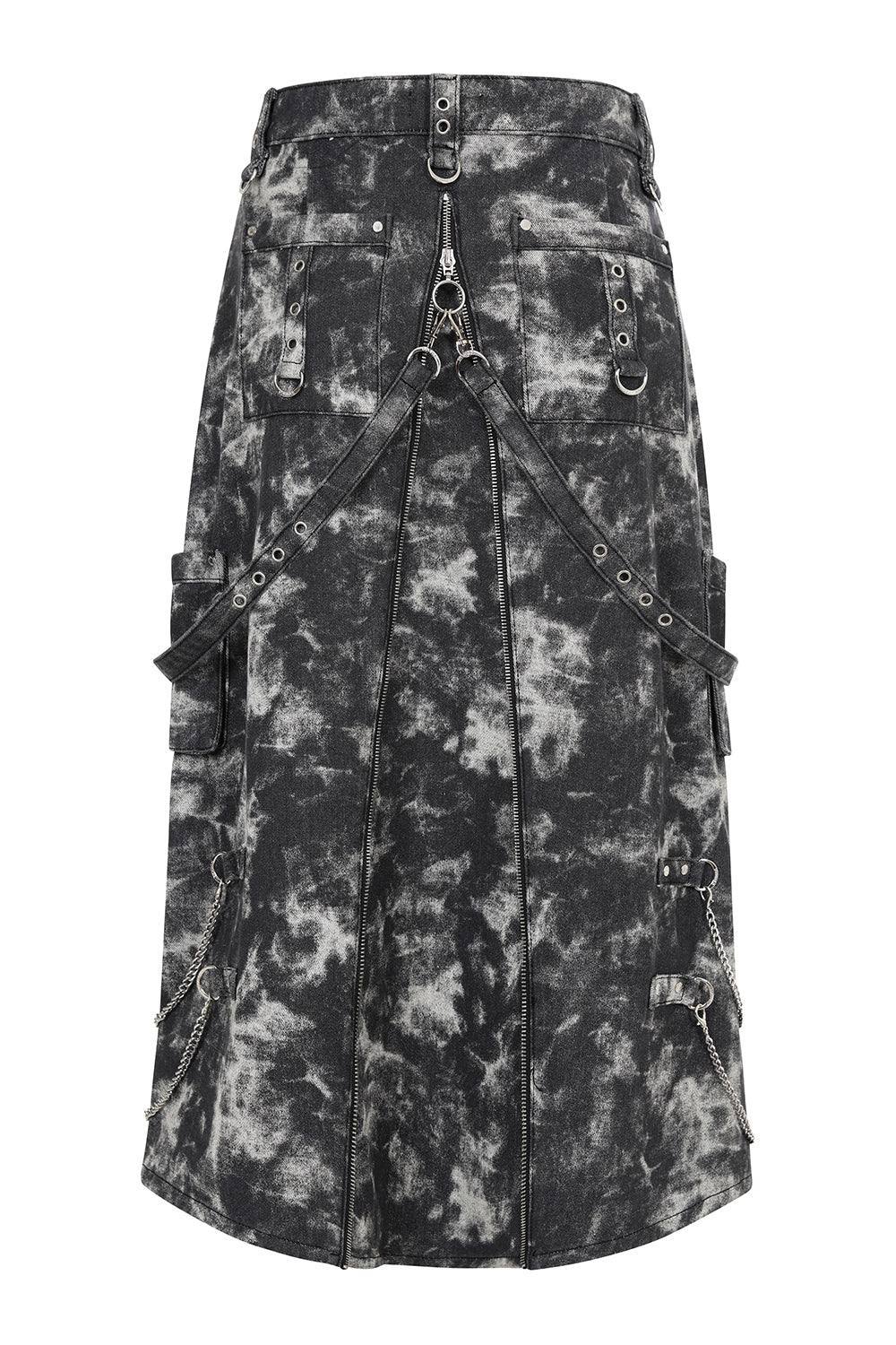 Banned Apparel Eris Skirt – Black Acid Wash Goth Denim with Chains