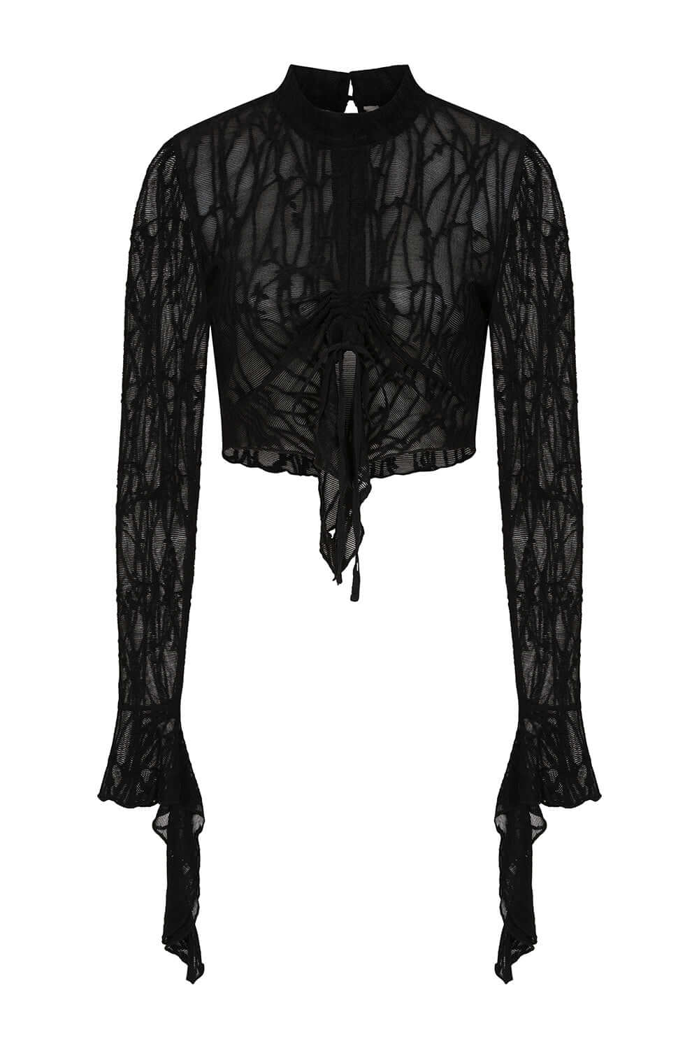 Banned Apparel Abyssia Black Lace Goth Top | Flared Sleeve Mesh Crop
