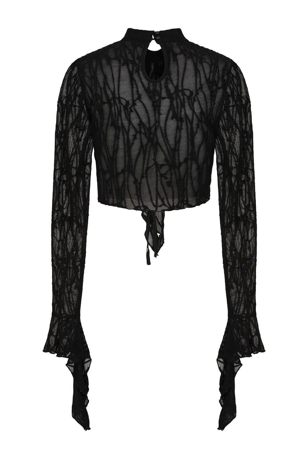 Banned Apparel Abyssia Black Lace Goth Top | Flared Sleeve Mesh Crop