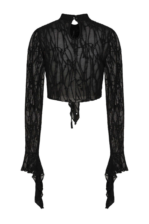 Banned Apparel Abyssia Black Lace Goth Top | Flared Sleeve Mesh Crop