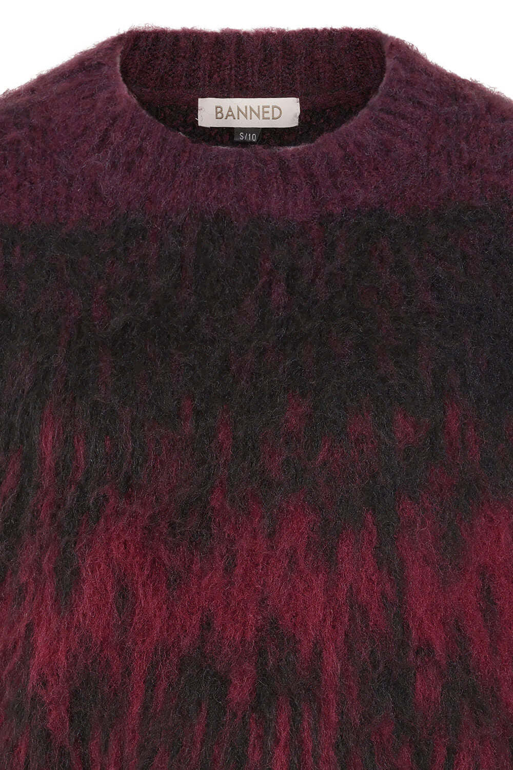 Banned Apparel Arwen Jumper – Burgundy & Black Cropped Fuzzy Knit