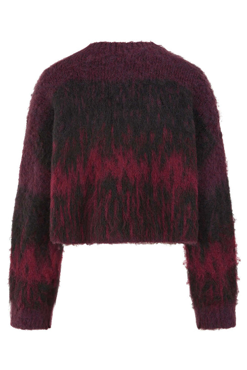 Banned Apparel Arwen Jumper – Burgundy & Black Cropped Fuzzy Knit