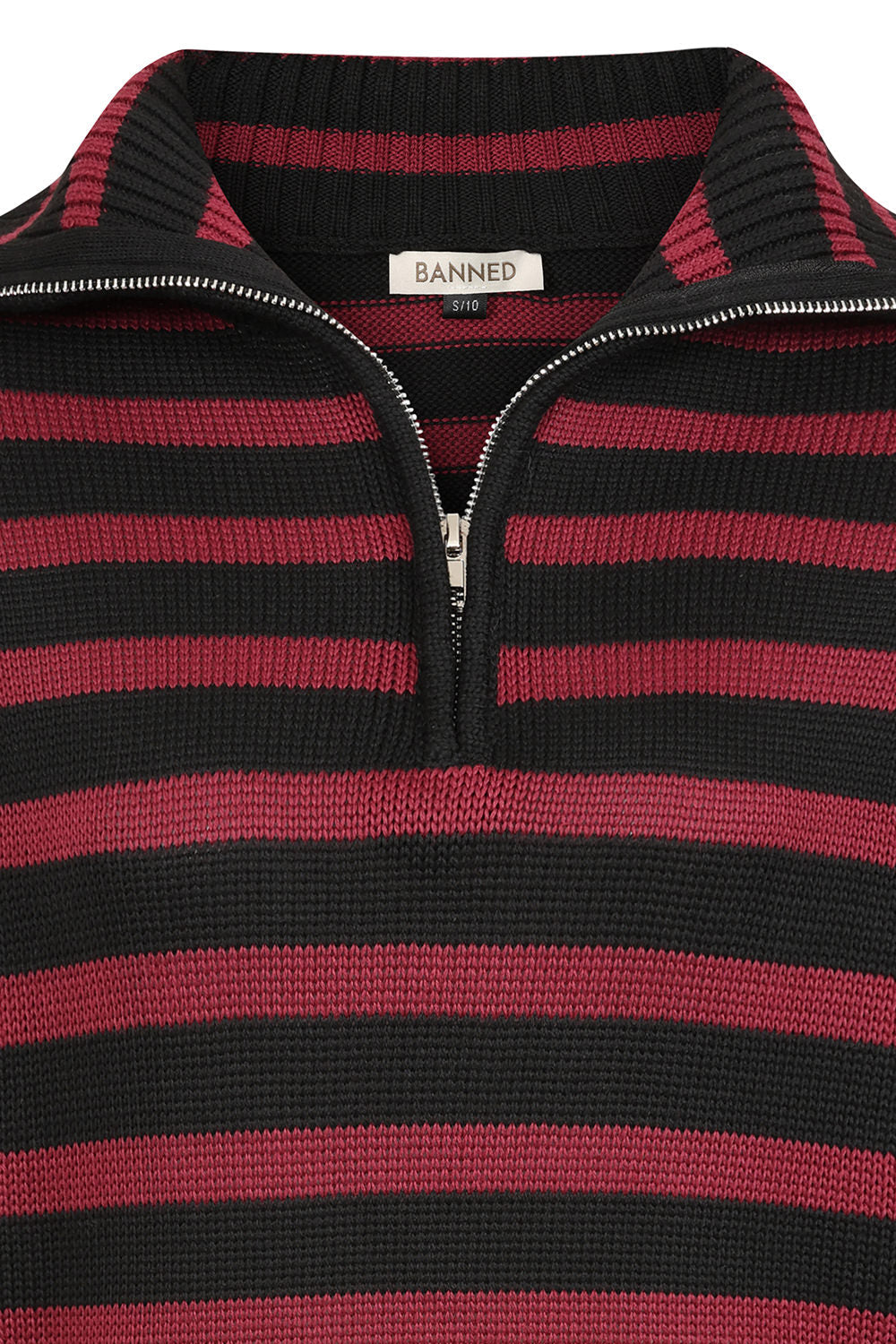 Banned Apparel Zima Jumper – Black & Burgundy Striped Goth Knit