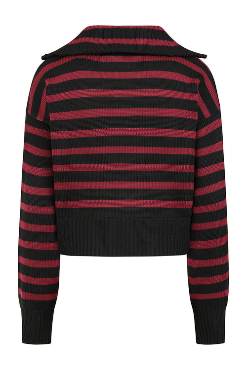 Banned Apparel Zima Jumper – Black & Burgundy Striped Goth Knit