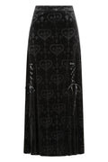 Banned Trivia Black Burnout Velvet Goth Skirt with Lace-Up Detail