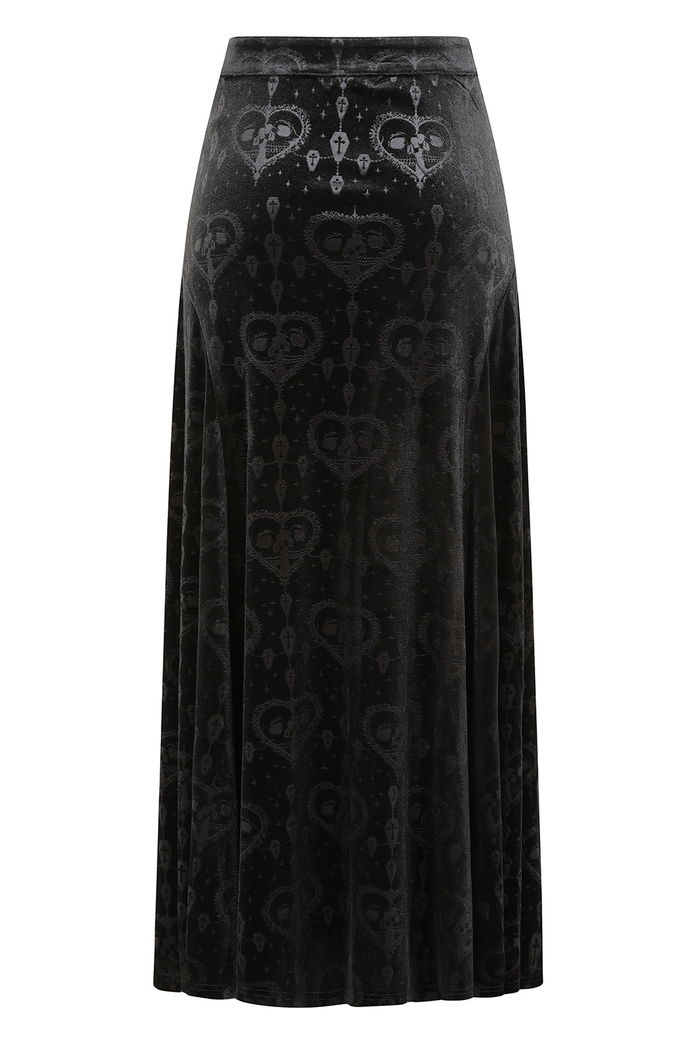 Banned Trivia Black Burnout Velvet Goth Skirt with Lace-Up Detail