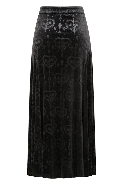 Banned Trivia Black Burnout Velvet Goth Skirt with Lace-Up Detail