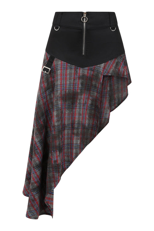 Banned Apparel Morrigan Red Tartan Goth Asymmetric Skirt