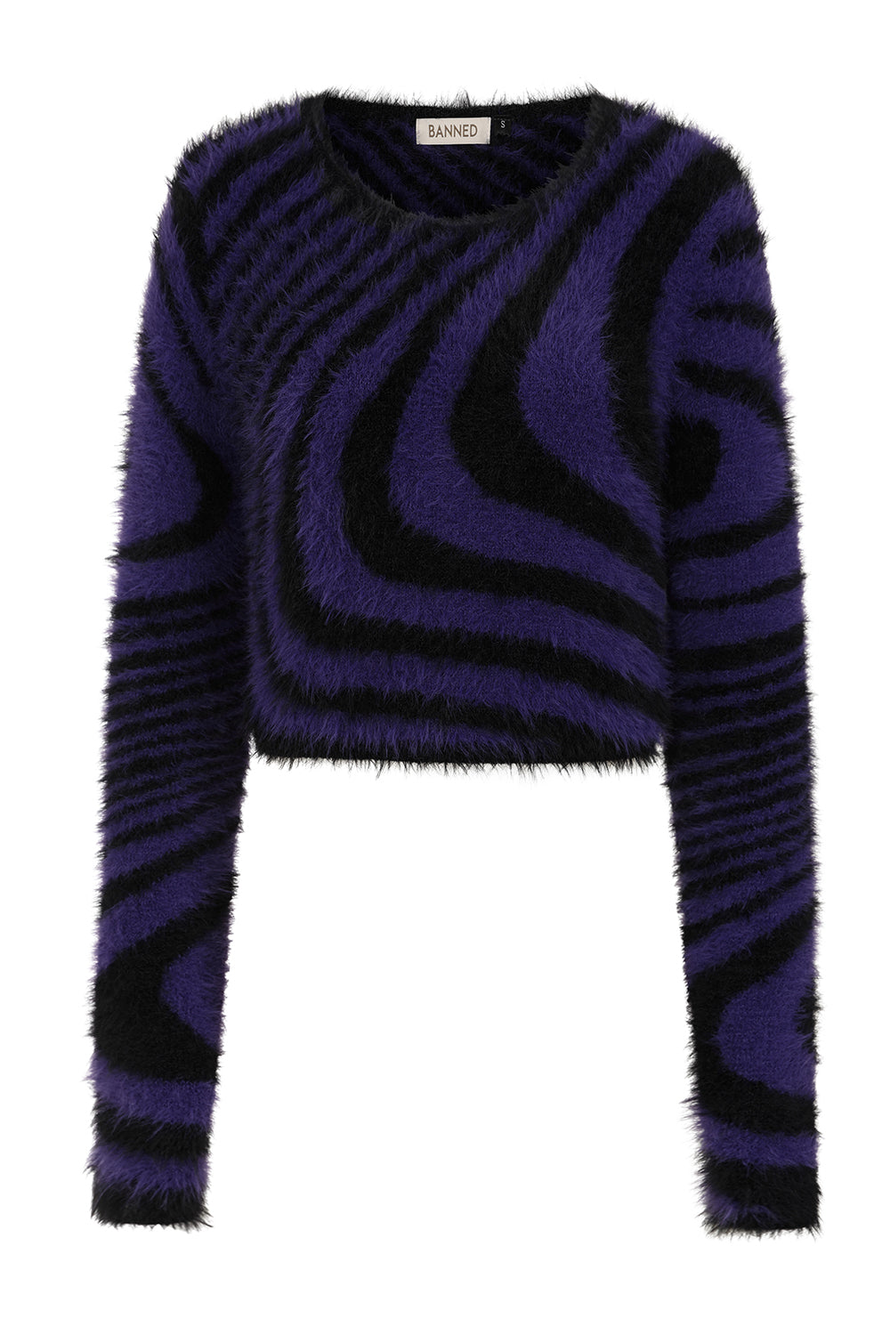 Banned Apparel Daphne Jumper – Purple Swirl Fuzzy Cropped Knit