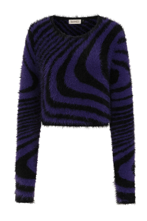 Banned Apparel Daphne Jumper – Purple Swirl Fuzzy Cropped Knit