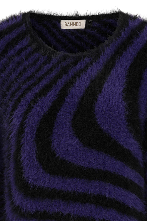 Banned Apparel Daphne Jumper – Purple Swirl Fuzzy Cropped Knit