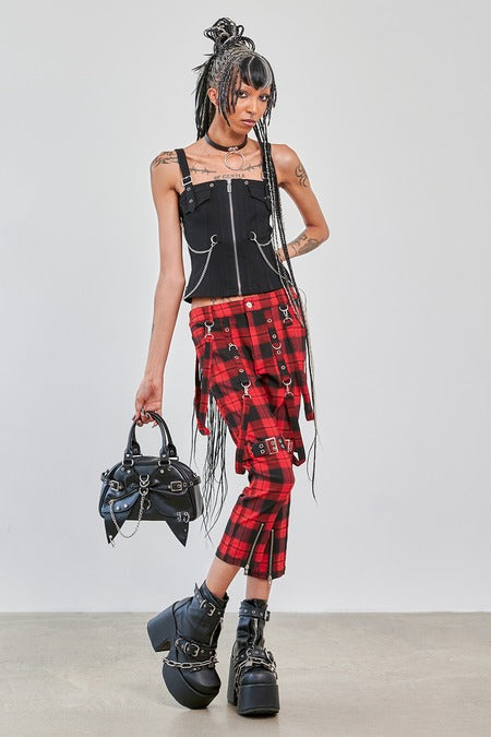 Banned Apparel Street Anarchy Zip Front Top | Black Punk Chain Detail