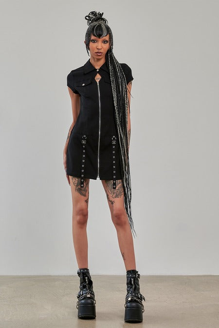 Banned Alternative Tartan Night Zip Dress – Punk Mini with O-Ring