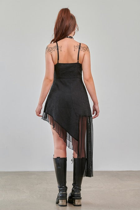 Banned Apparel Gothic Asymmetric Dress | Black Mesh Hem & D-Rings