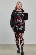 Banned Apparel Gothic Jumper Dress – Black Oversized Knit Cat Graphic