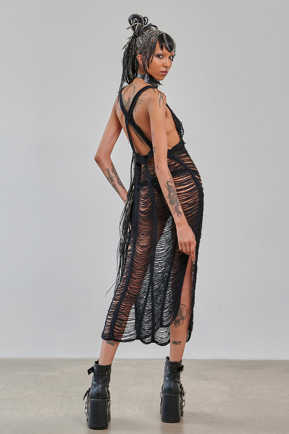 Banned Apparel Gothic Mesh Dress | Sheer Distressed Black Maxi Dress
