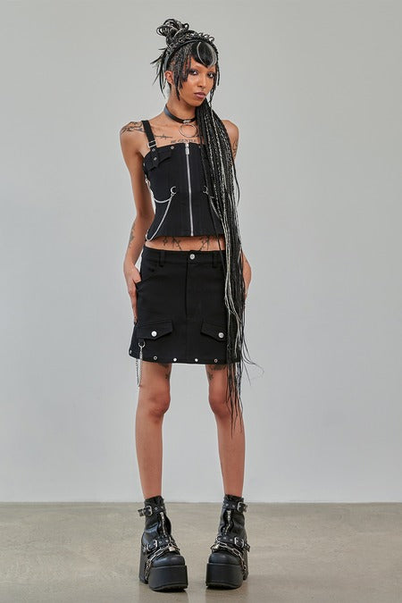 Banned Apparel Gothic Cargo Skirt – Black Zip-Off Punk Mini Skirt