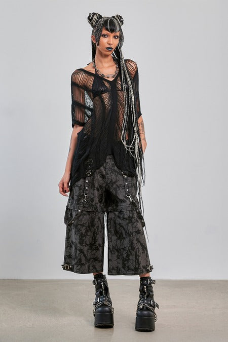 Banned Apparel Gothic Mesh Top – Black Sheer Distressed Knit Layering