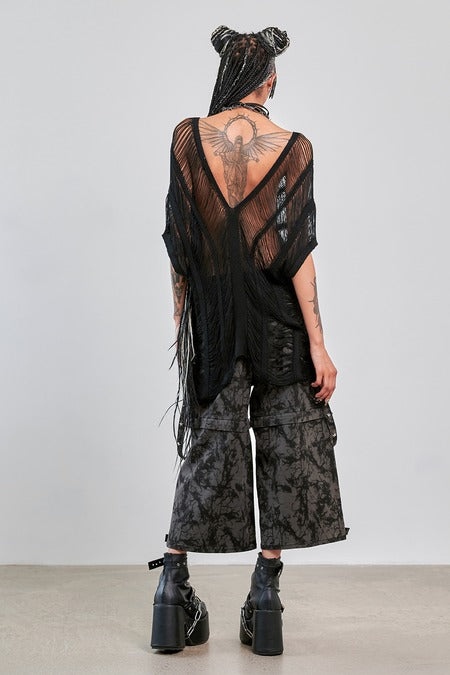 Banned Apparel Gothic Mesh Top – Black Sheer Distressed Knit Layering