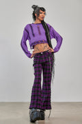 Banned Apparel Scarlett Vixen Purple Tartan Punk Flared Trousers