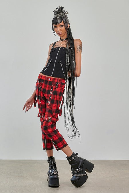 Banned Alternative Nocturne Red Tartan Buckle Trousers | Punk Plaid