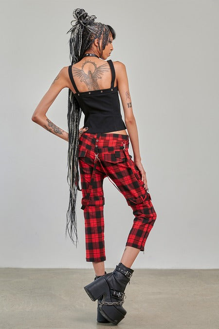 Banned Alternative Nocturne Red Tartan Buckle Trousers | Punk Plaid