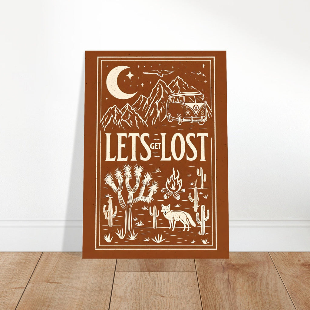 Let’s Get Lost Poster – Retro Travel Wall Art – Wanderlust Camper Van Print