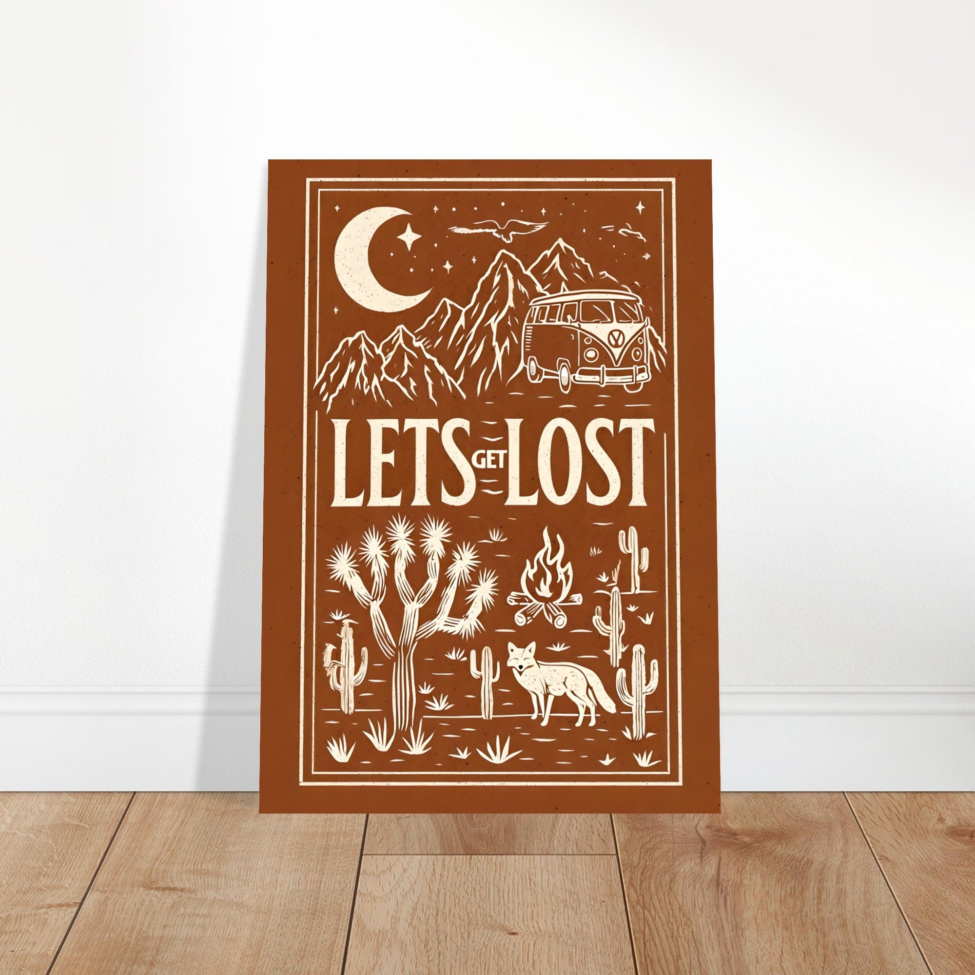 Let’s Get Lost Poster – Retro Travel Wall Art – Wanderlust Camper Van Print