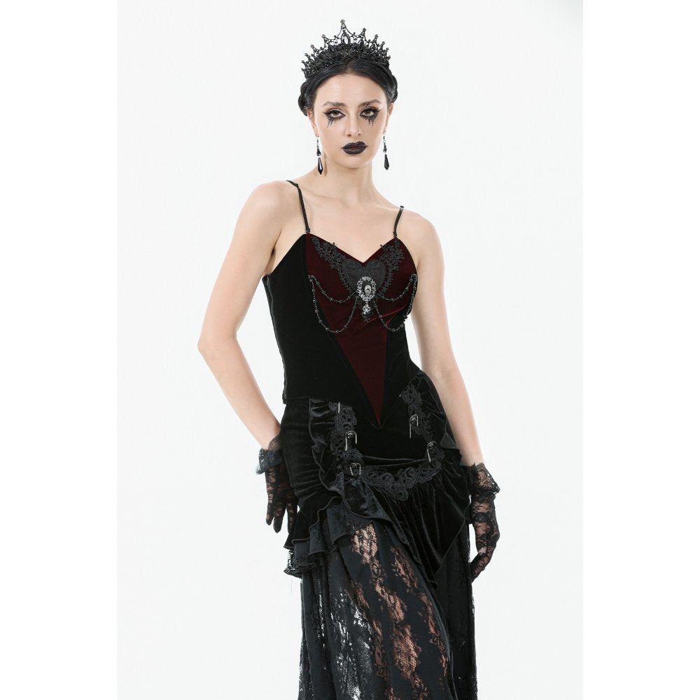 Dark in Love Morrigan Velvet & Lace Goth Top – Wine Red & Black