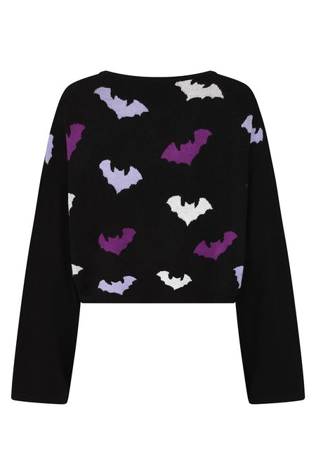 Banned Apparel Batty Babe Jumper – Black & Purple Pastel Goth Knit