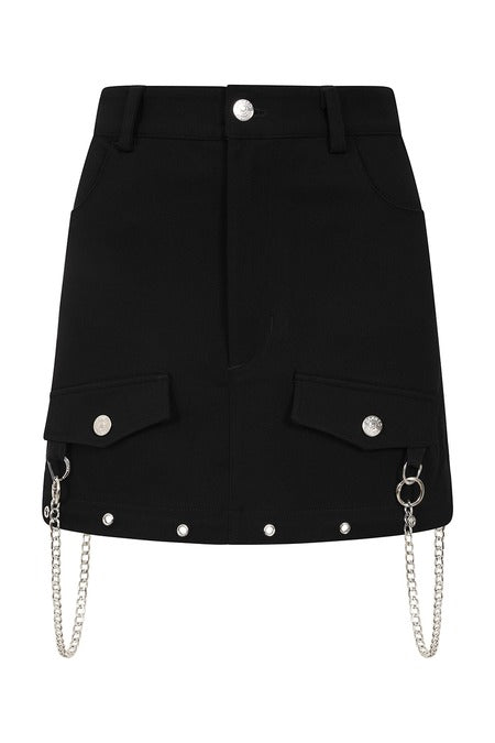 Banned Apparel Gothic Cargo Skirt – Black Zip-Off Punk Mini Skirt