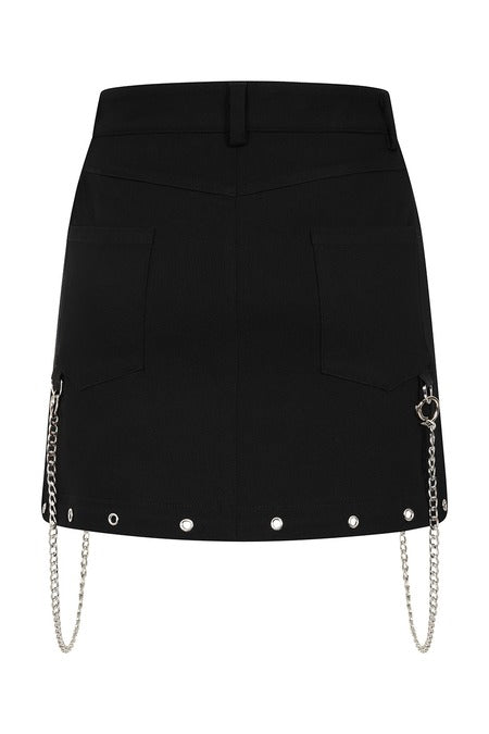 Banned Apparel Gothic Cargo Skirt – Black Zip-Off Punk Mini Skirt