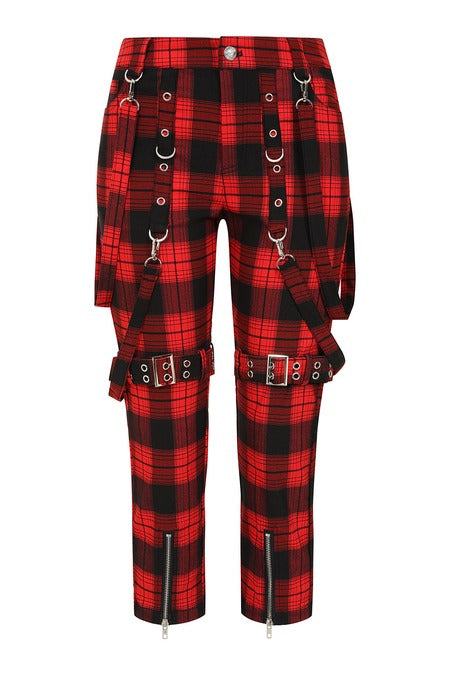 Banned Alternative Nocturne Red Tartan Buckle Trousers | Punk Plaid