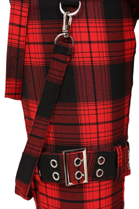 Banned Alternative Nocturne Red Tartan Buckle Trousers | Punk Plaid